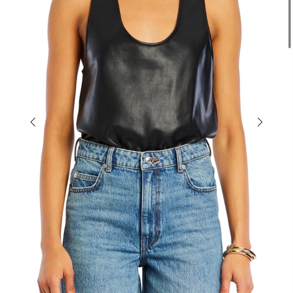 SER.O.YA Black Faux Leather Bodysuit